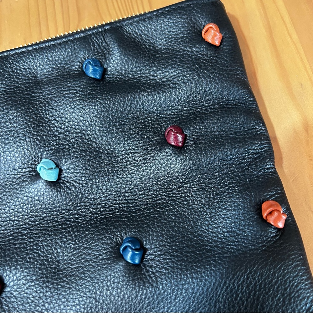 Multicolor Studded Black Leather Clutch - Picture 6 of 11